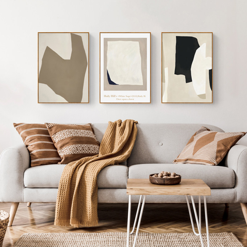 北欧风格装饰画客厅背景墙挂画原木风抽象艺术个性现代装饰画