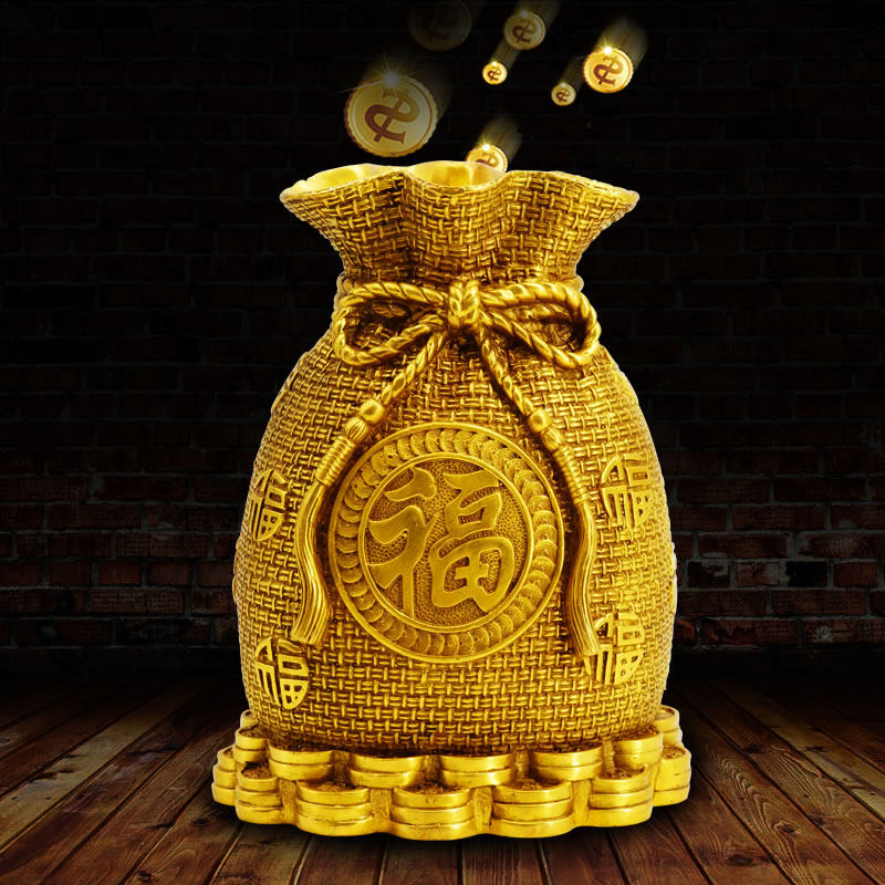 慈风阁储蓄罐黄铜福袋招财钱袋聚宝盆店铺开业家居摆件