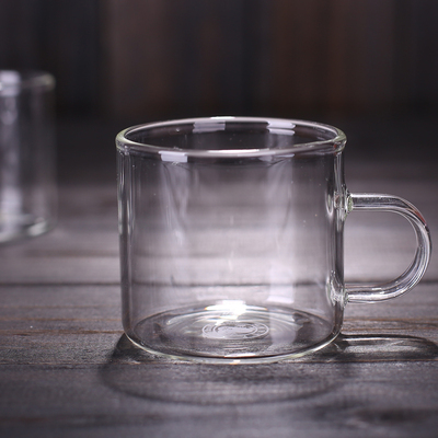 4只装高硼硅直身杯 功夫茶具玻璃手柄茶杯 120毫升带手把透明水杯