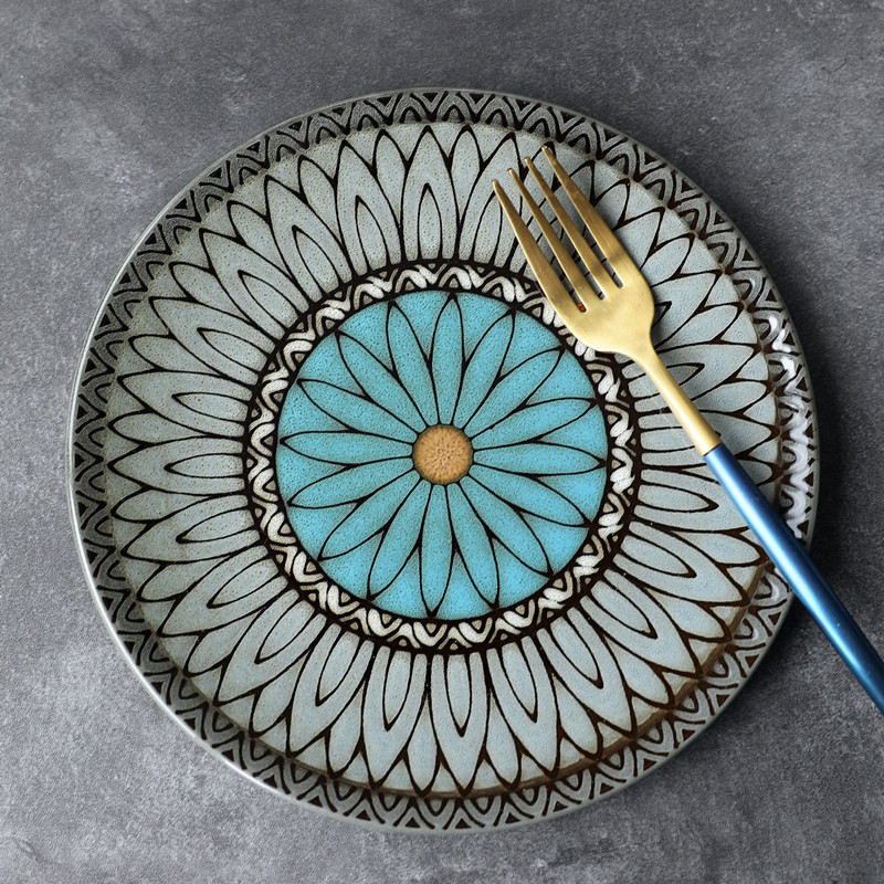 法式乡村复古绽放花朵餐具餐盘意大利盘子牛排盘