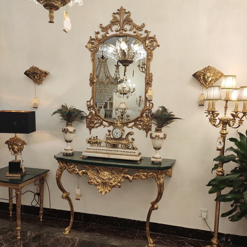 玄关瑞特热销巴洛克复古欧式意式全铜黑白大理石玄关台