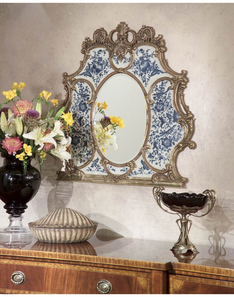 瑞特家居欧式挂墙镜全陶瓷手绘青花妆镜玄关化妆镜