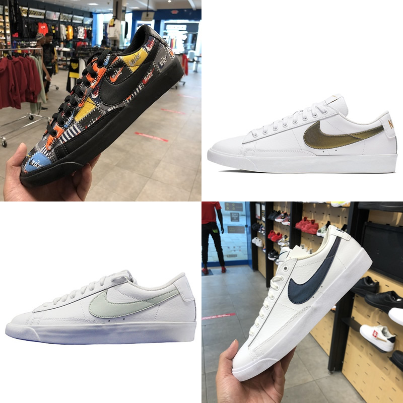 PP代购 耐克 NIKE BLAZER 低帮 经典 LOGO拼接 黑彩色 板鞋 男鞋
