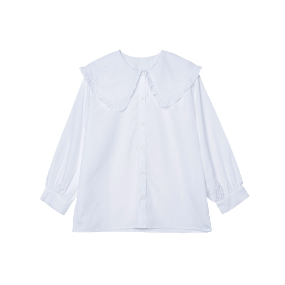Meeleemeelab Original Vintage Ruffle Large Lapel Shirt, Niche Design, Doll Collar Shirt, Female Meeleemeelab Original Vintage Ruffle Large Lapel Shirt, Niche Design, Doll Collar Shirt, Female