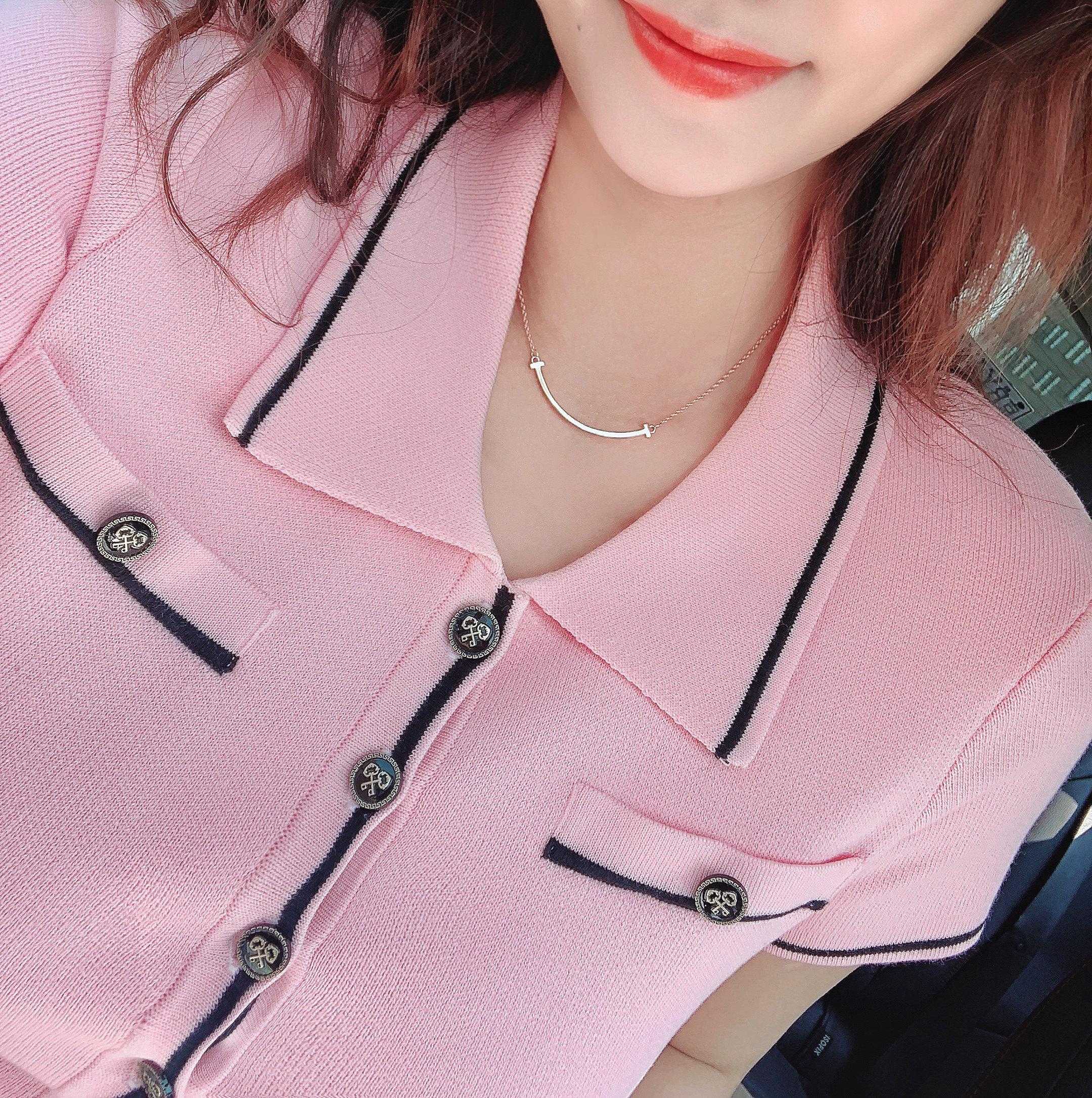 v99顾佳同款经典笑脸一字字形微笑项链s925项链