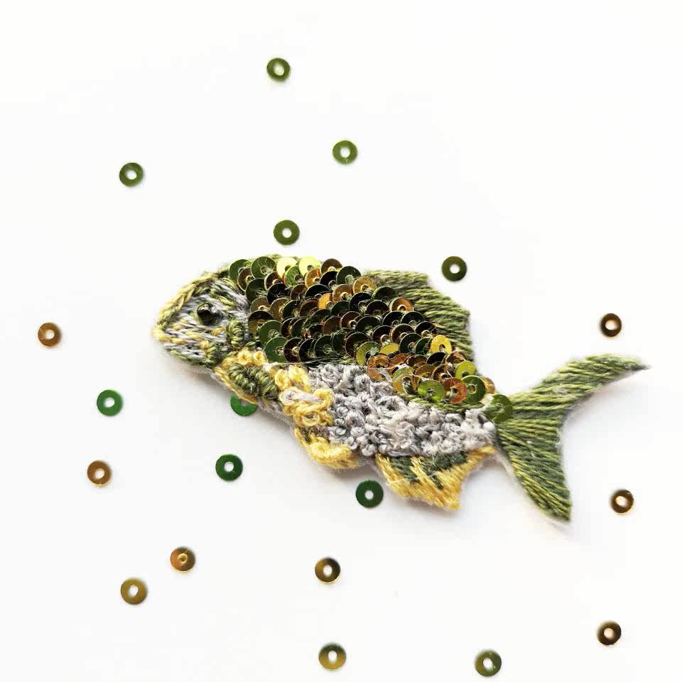 刺绣材料包手工diy初学自绣小鱼法式刺绣珠绣线绣胸针别针气质ins