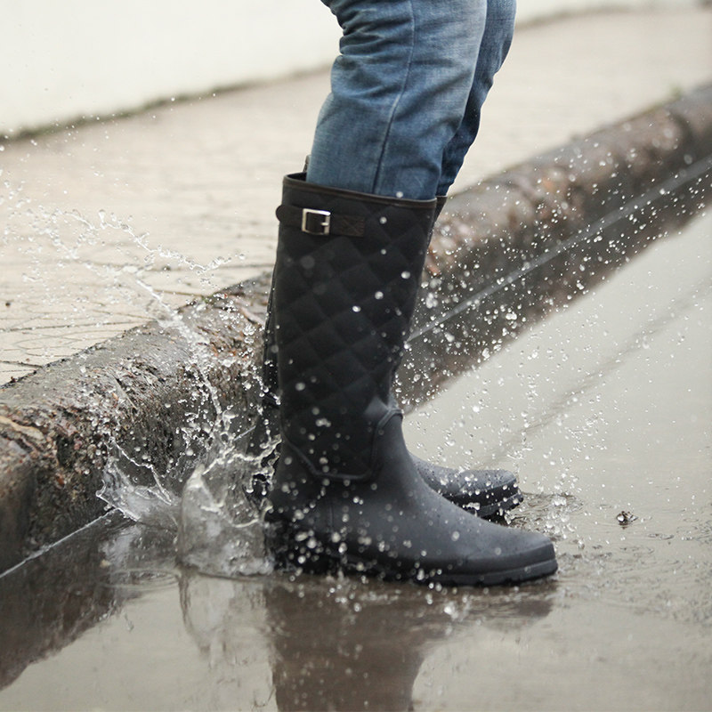 joycorn雨鞋男士雨鞋高筒菱格马丁雨靴男水鞋胶鞋套鞋防滑橡胶鞋
