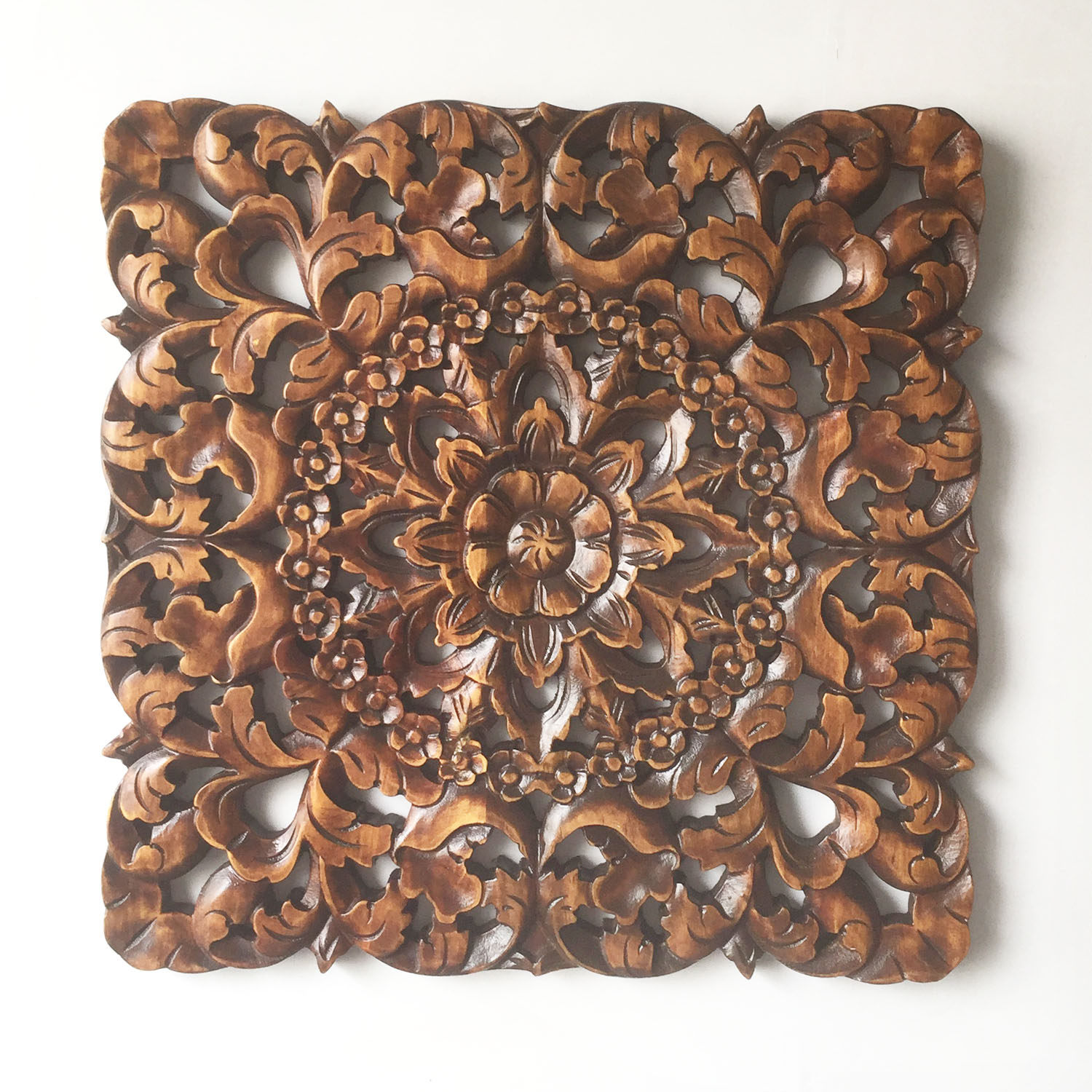 特惠实木雕花方形镂空做旧花板泰式中式古典壁饰