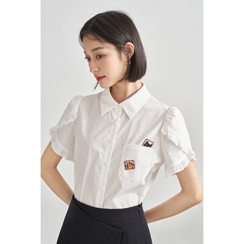 茵曼衬衫刺绣卡通新款夏季2022纯棉花瓣系列衬衫