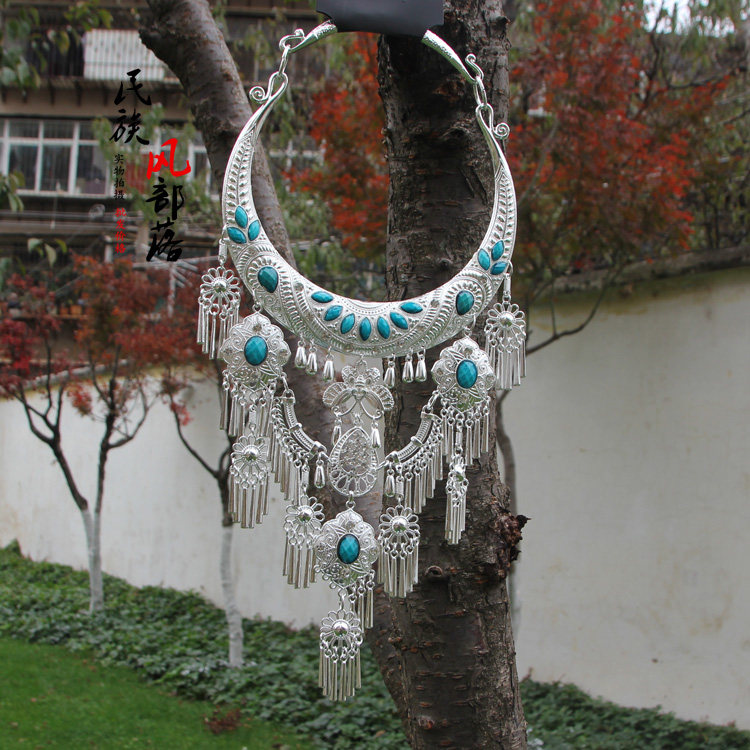 简约云南复古民族风夸张苗银大项项圈傣族吊坠项链
