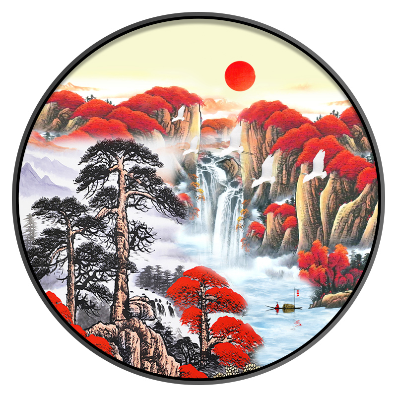 钻石2021新款客厅满钻鸿运当头十字绣圆形山水风水十字绣套件