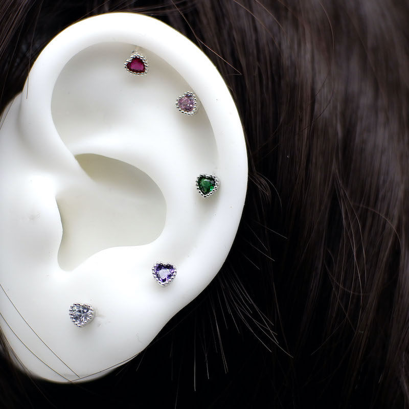 韩版网红点爱心锆石石耳骨钉细针软骨小耳朵钉钛耳钉