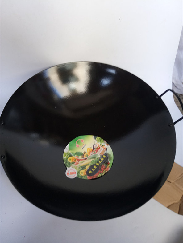 潮汕双耳炒锅老式黑色搪瓷爆炒菜锅圆底铁锅炒锅