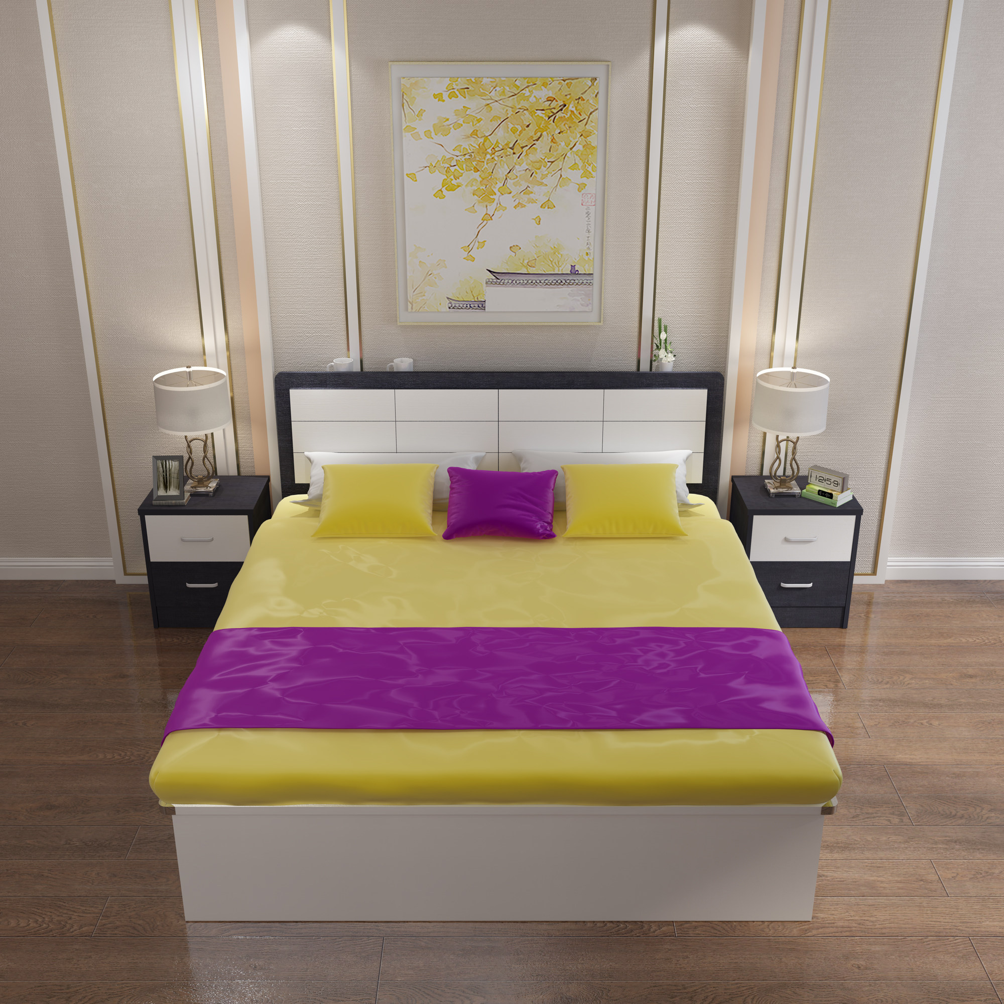 双人床板式床现代简约气动收纳床高箱储物床1.