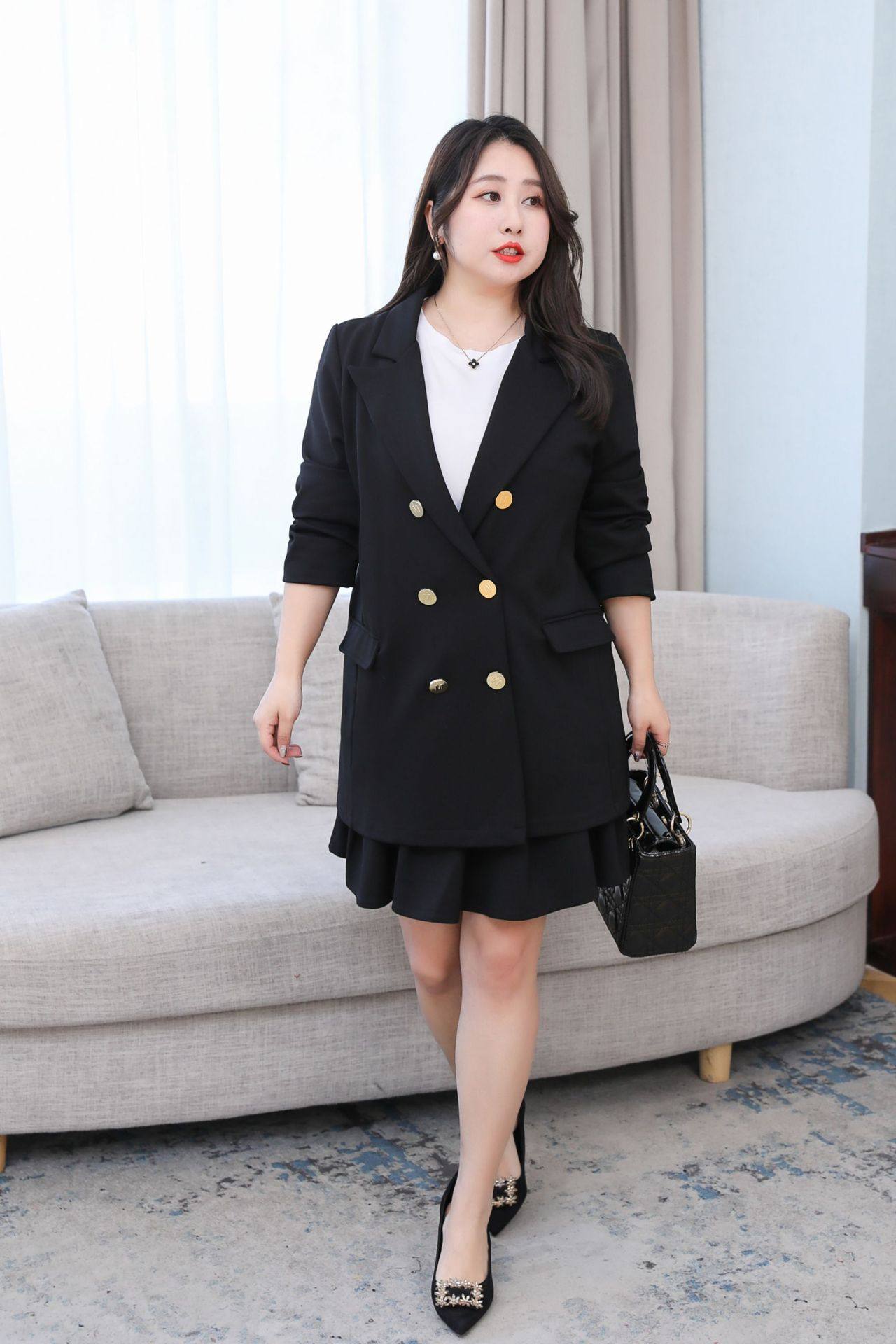 200特大码女300斤西装外套胖mm半身裙春秋240加大职业正装ol套装