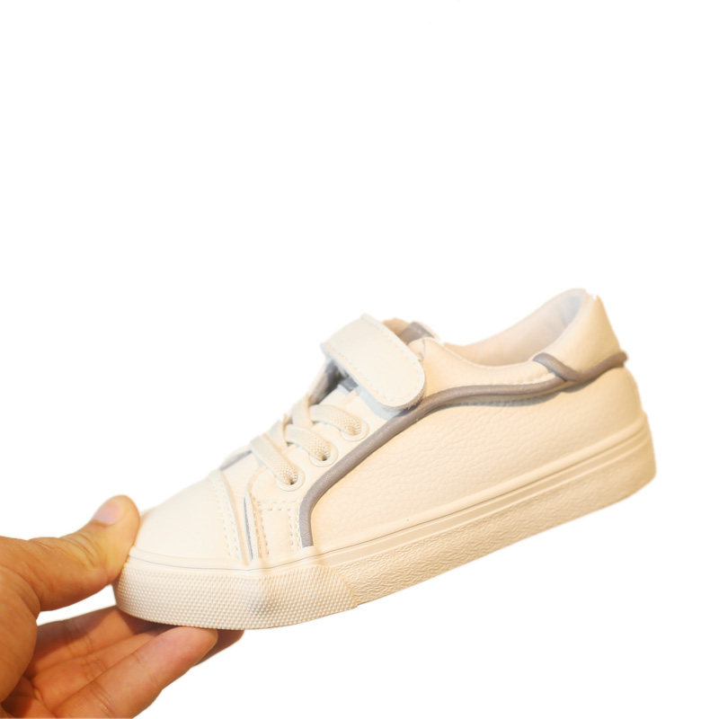 飞耀童鞋春秋板鞋皮面反光小白鞋男女女童学校板鞋