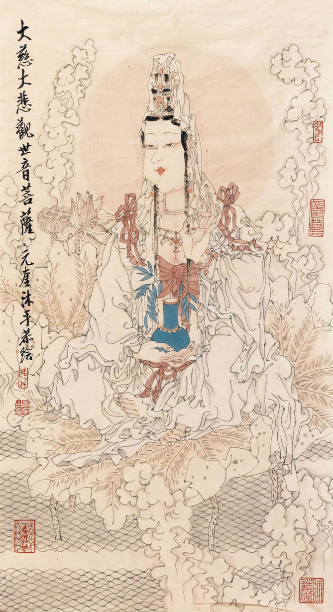 高仿观音清微高清微宣纸专用名家吴元立轴竖幅图案印制类