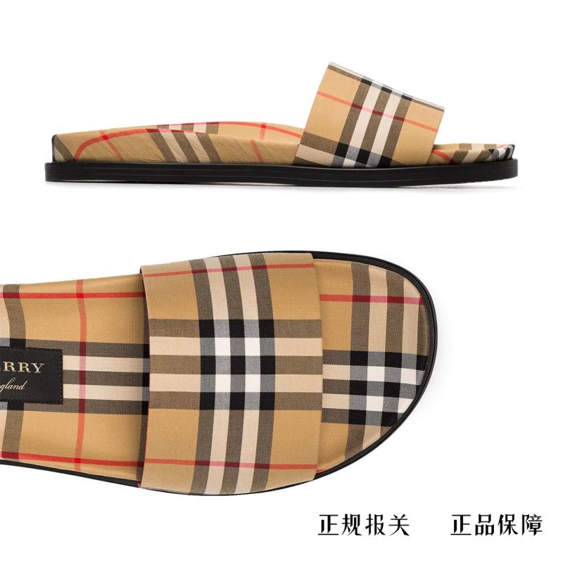Burberry博柏利巴宝莉19春夏经典卡其格子男士一脚蹬拖鞋4076218
