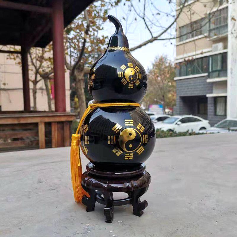 泰山墨玉太极八卦葫芦摆件家居客厅办公室工艺摆件