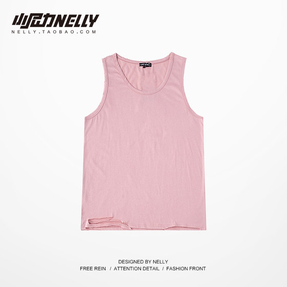 Ins European And American High Street Hip Hop Brand Cotton Sweat Vest Bottoming Shirt Loose Solid Color Knife Cut Hole Sleeveless T-shirt For Men And Women Ins European And American High Street Hip Hop Brand Cotton Sweat Vest Bottoming Shirt Loose Solid Color Knife Cut Hole Sleeveless T-shirt For Men And Women