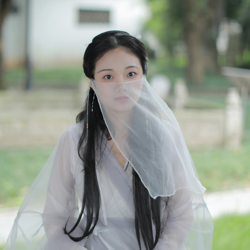 逍云真丝面纱古风汉服女古装连衣裙仙女连身裙遮脸飘逸超仙挂耳