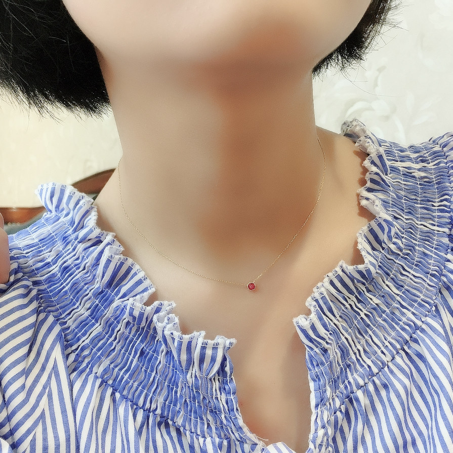 天然红宝石 张多多珠宝 朱砂痣项链 蓝宝石18k金项链锁骨链 精致 - 痕