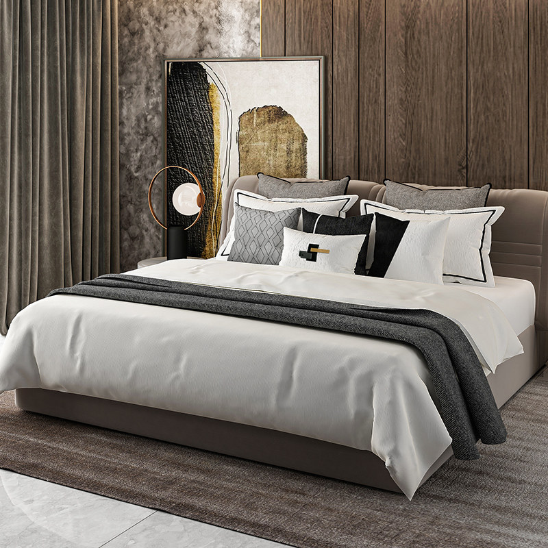 现代轻奢样板房床品简约黑白黑白灰灰色北欧ins床品套件