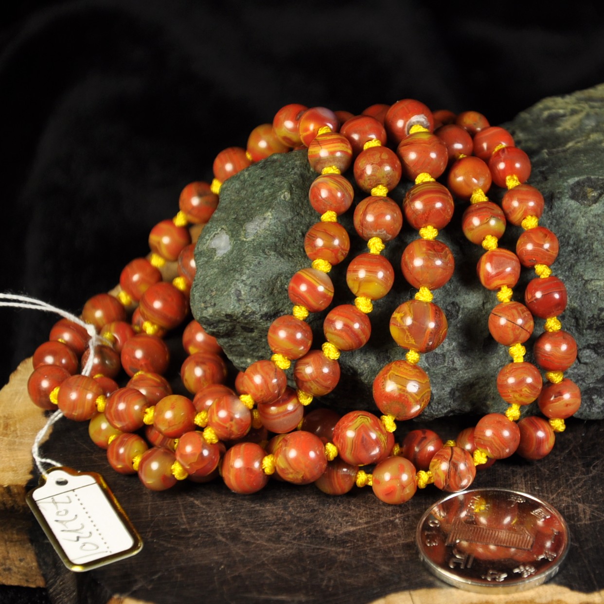 精品缠丝同料北票战国红缟玛瑙108粒佛珠多圈手串手链男士女士款