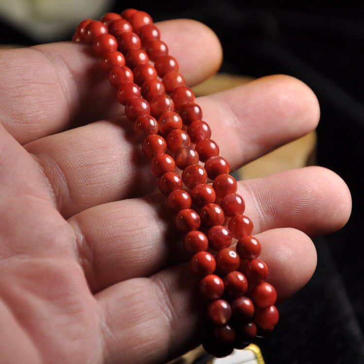 柿子精选原色凉山天然南红玛瑙108颗佛珠女款手链