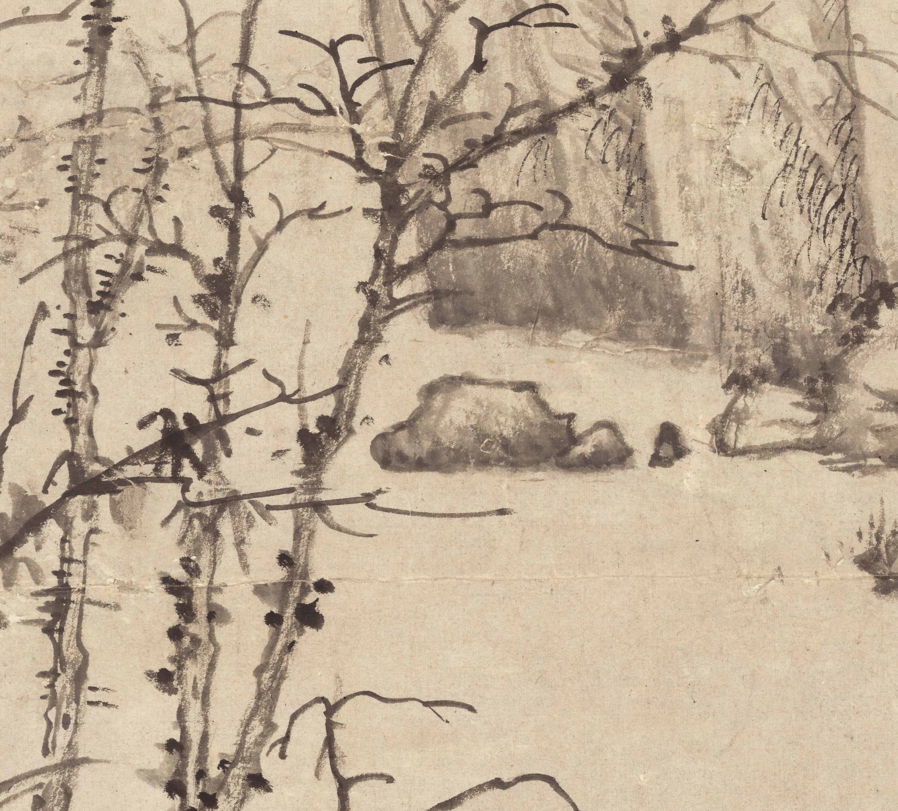 清初初四画僧之一弘仁长林逍遥图纸立轴渐江国画