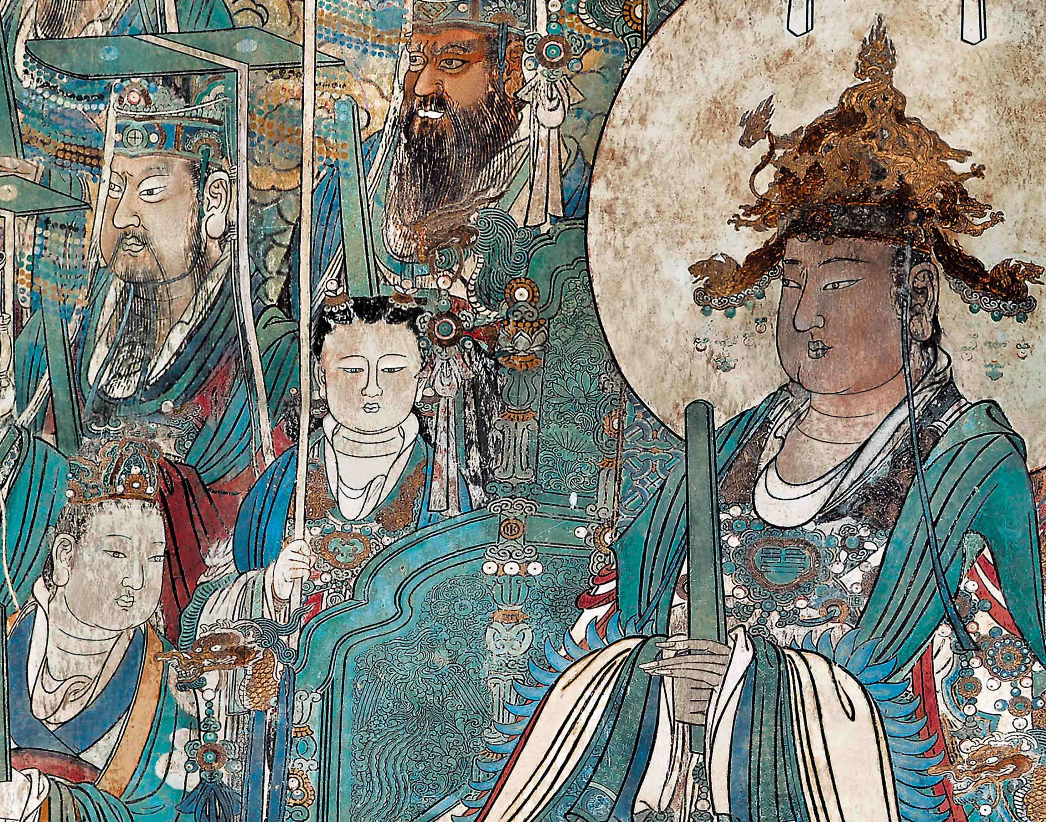 三清永乐乐宫壁画东西彩图白描绢布宣纸道教国画