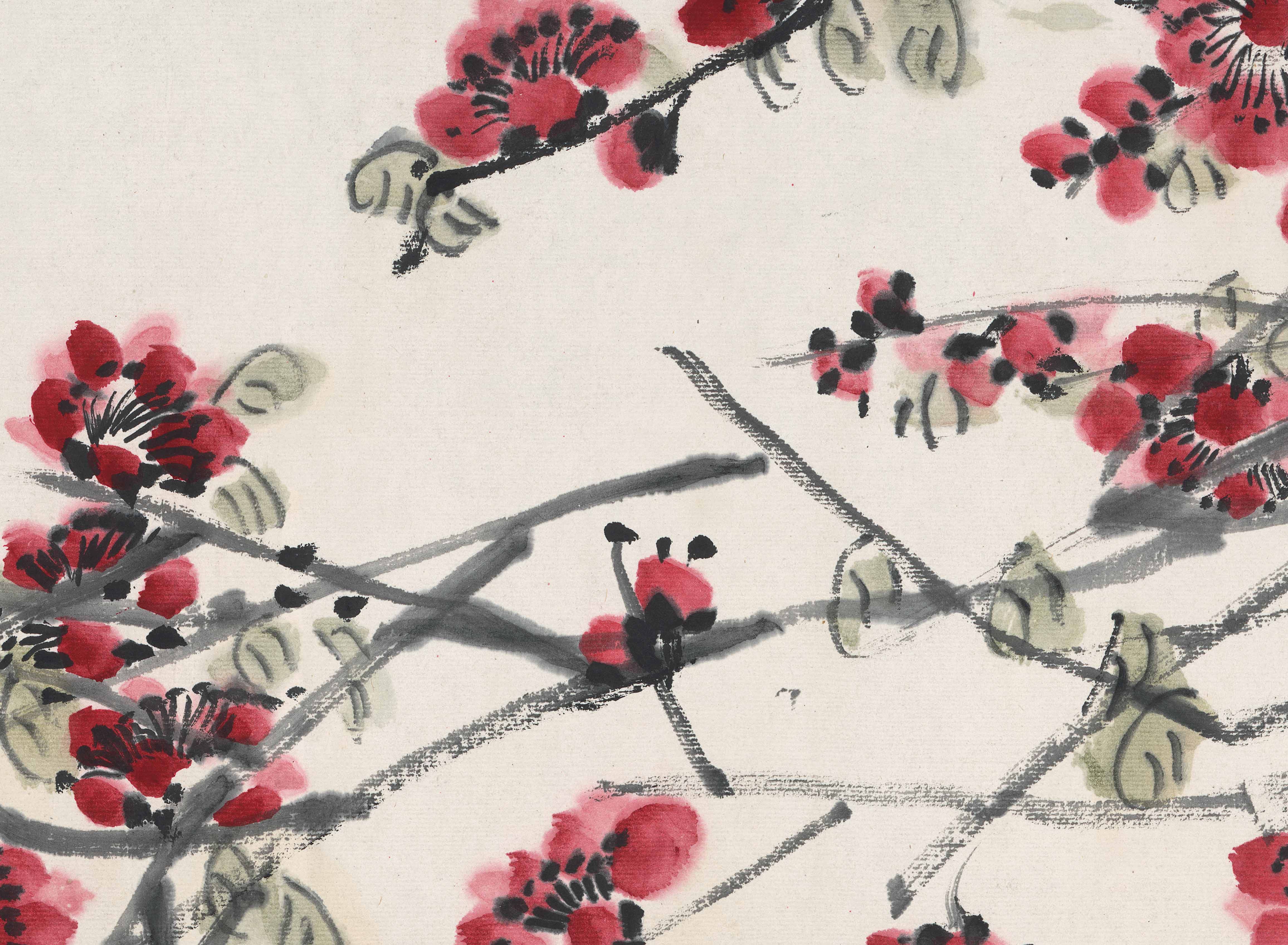 齐白石折枝花卉卷横版长幅真迹高清数字微喷复制国画