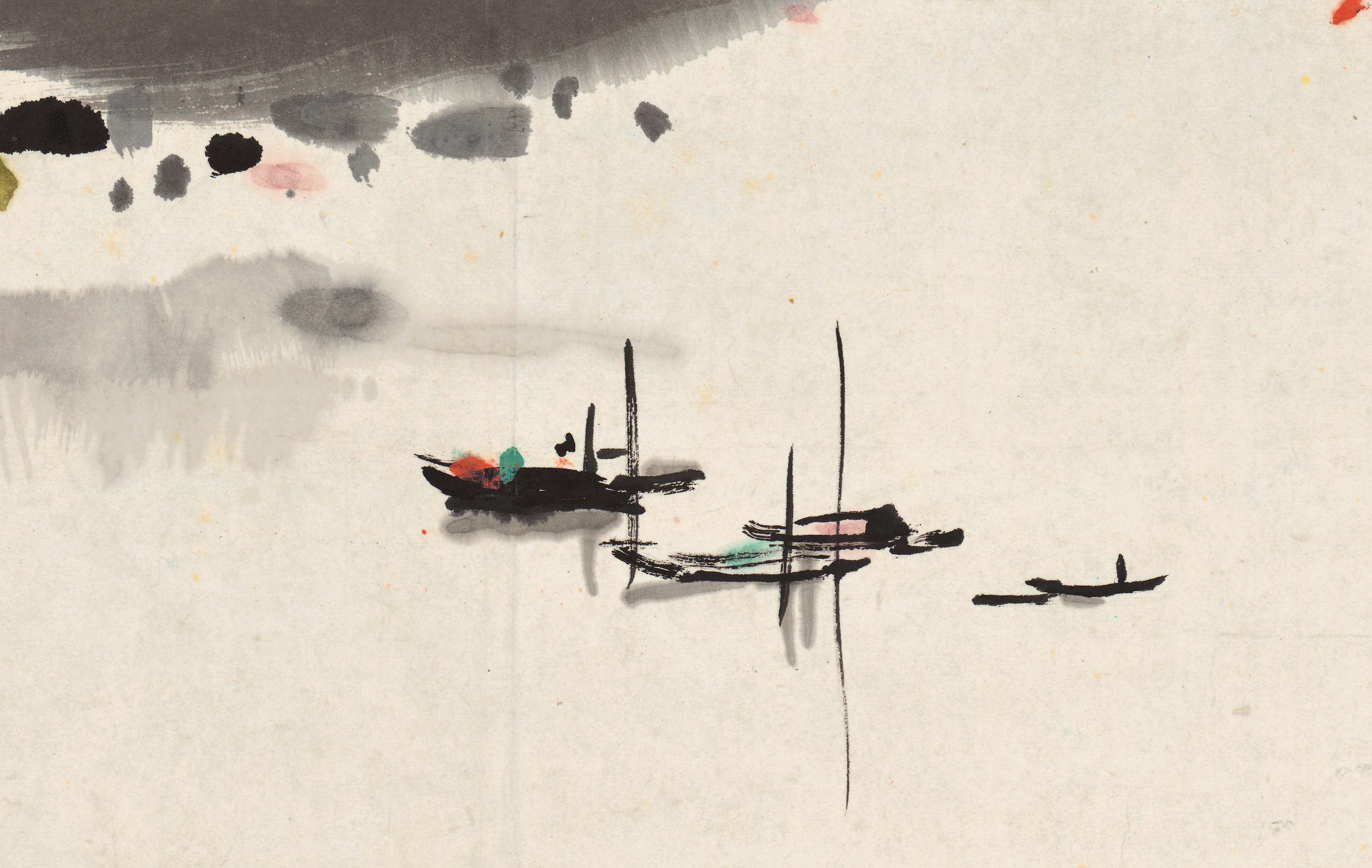 近现代吴冠中泼墨漓江横版现代中式装饰画国画高清微国画