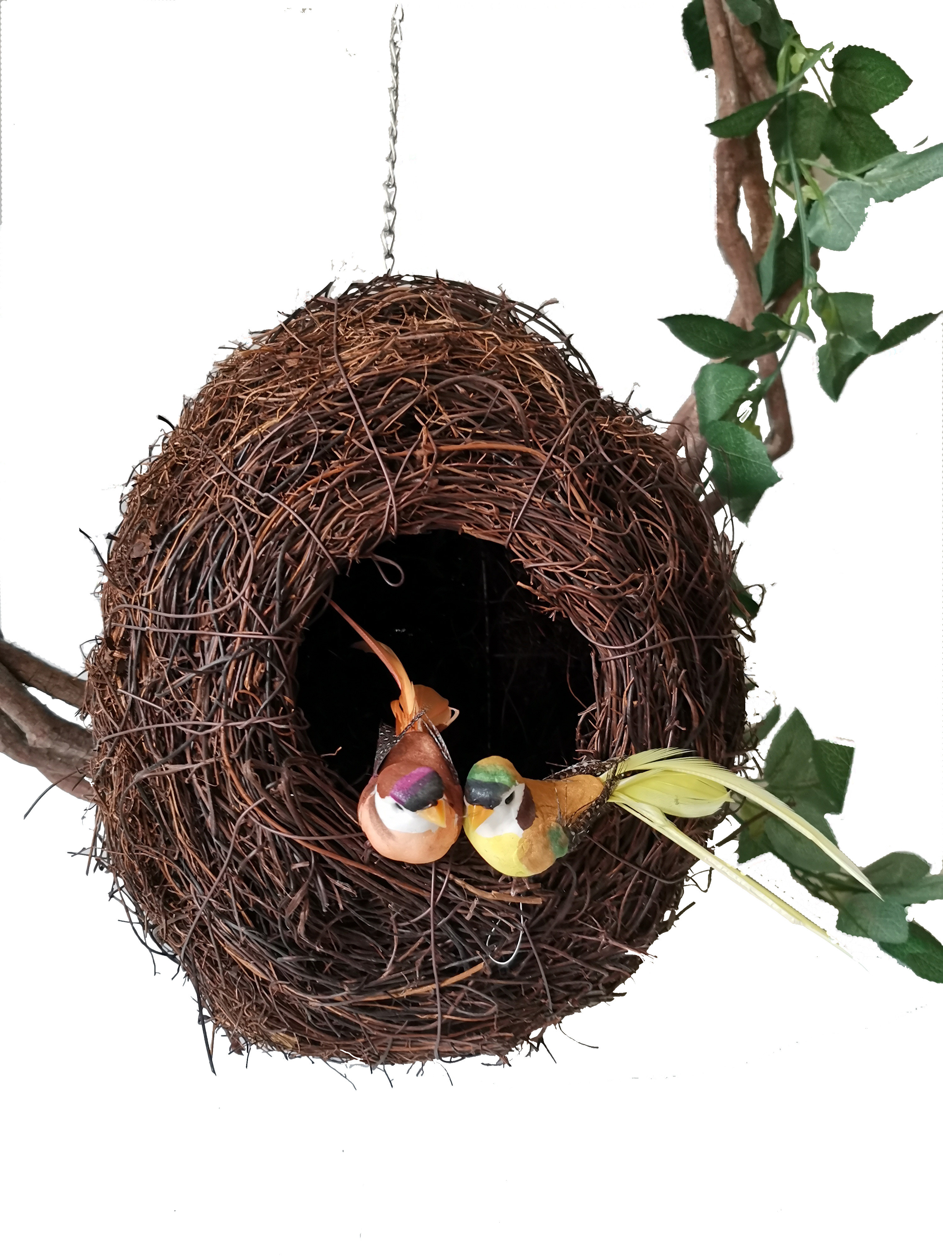 草编鸟窝鸟笼装饰铁链吊篮啡厅园艺造景插花鸟笼