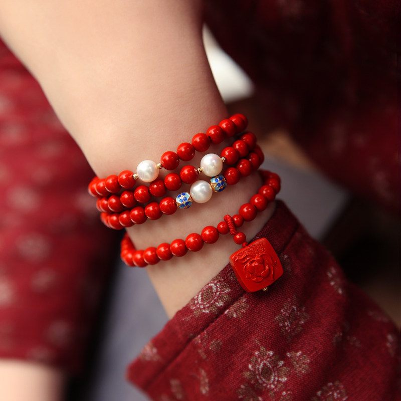 108颗朱砂本命佛手吉祥如意红色本命年转运手链七夕手链