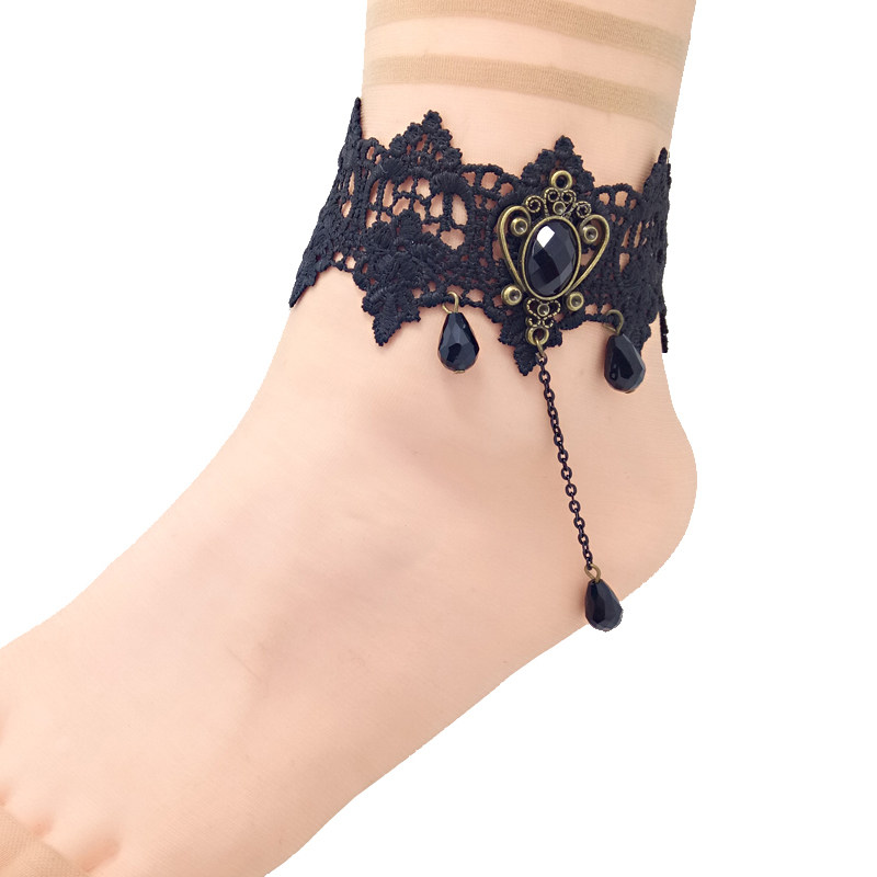 哥特蕾丝脚链脚带脚饰外贸配饰个性手工脚环脚脚链