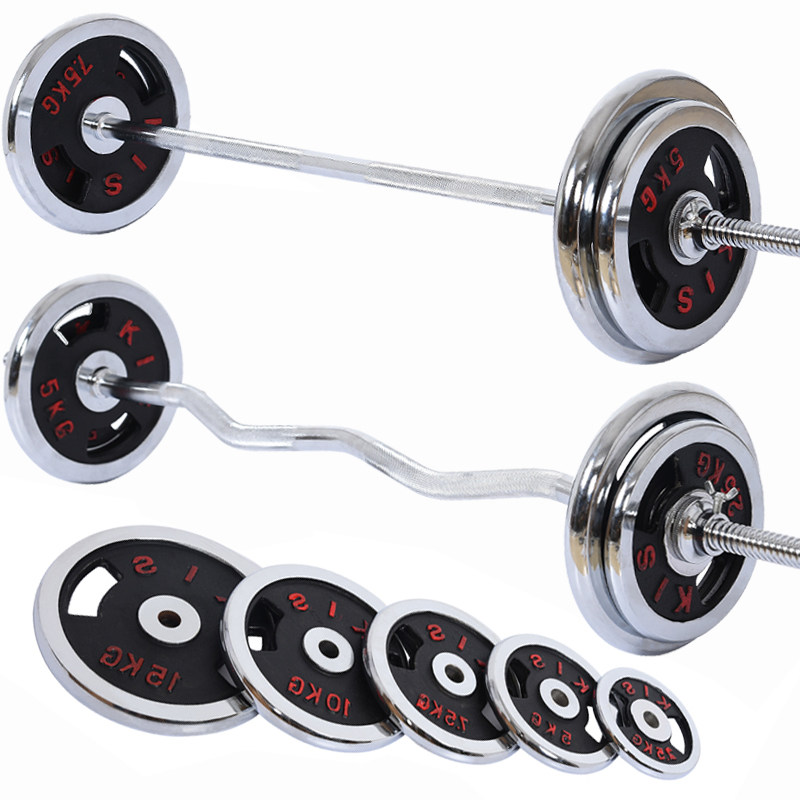 杠铃曲杆举重套装男士家用健身器材电镀50kg深蹲杠铃