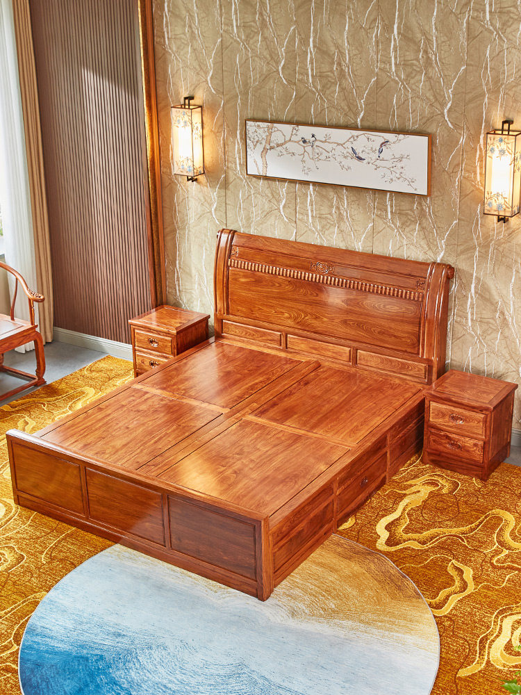 工厂直销刺猬紫檀红木大床花梨木新中式双人床实木婚嫁床现代简约