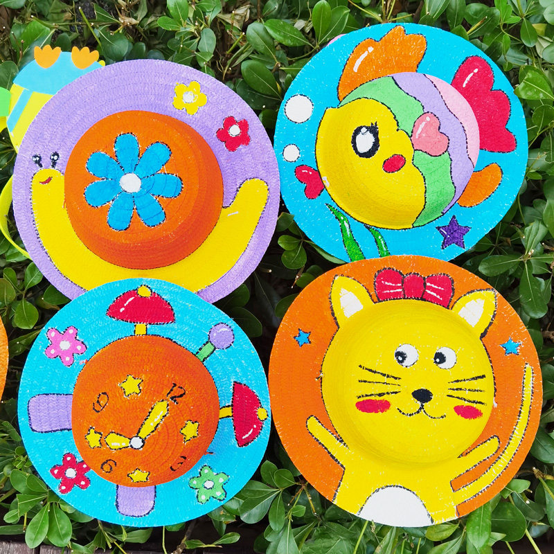 儿童绘画涂鸦草帽diy手工材料幼儿园墙面装饰创意手工彩绘帽子