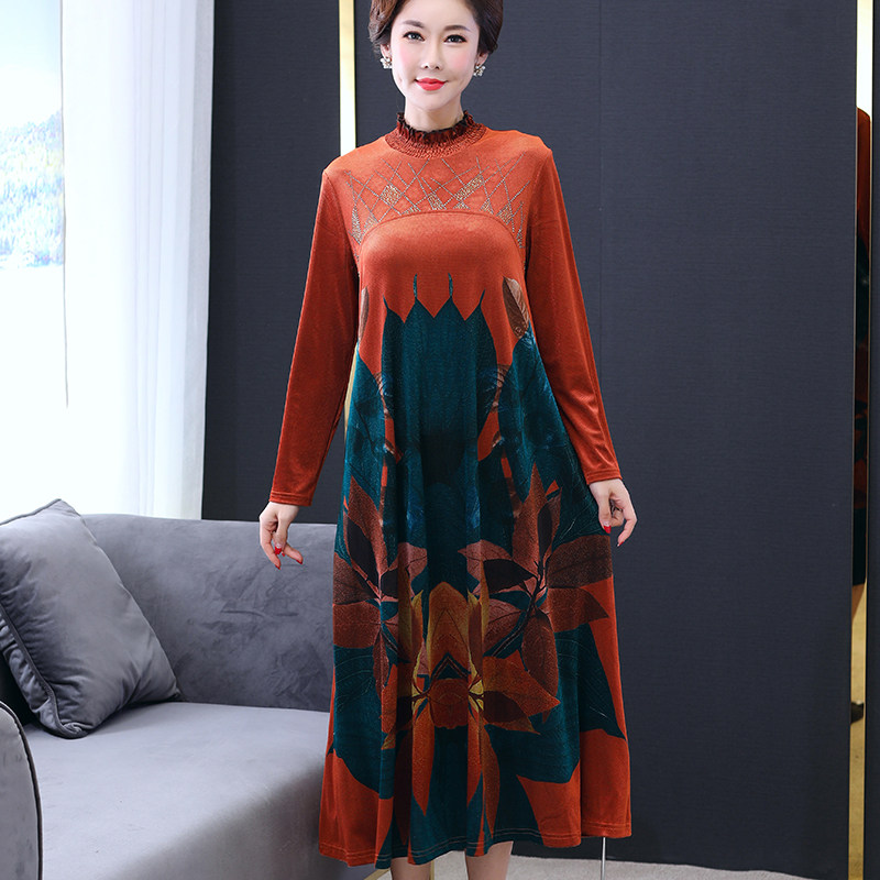 大码连衣裙中年洋气显瘦宽松妈妈过膝加肥加大中老年女装