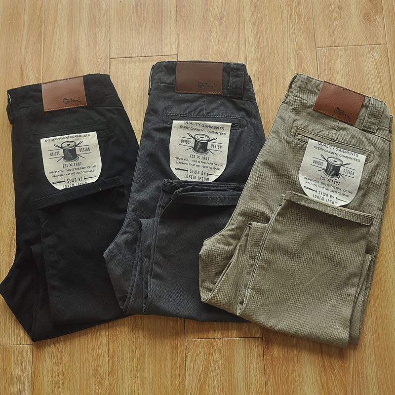 新潮美式复古蜂窝纹秋冬合体直筒纯棉男士休闲裤阿美咔叽工装裤潮