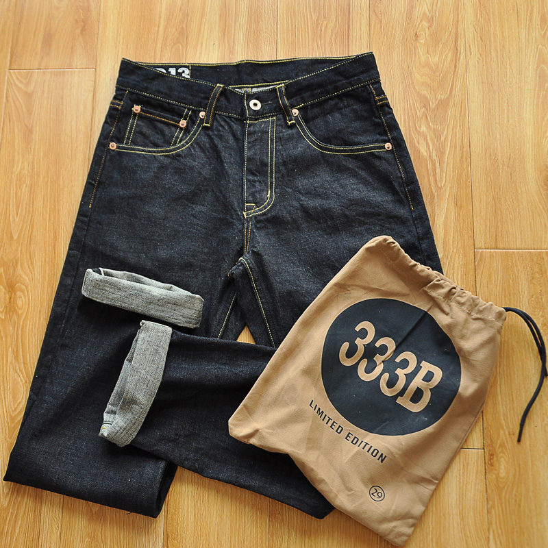 养牛原色丹宁赤耳厚实重磅直筒男士牛仔长裤复古美式潮流男青年裤