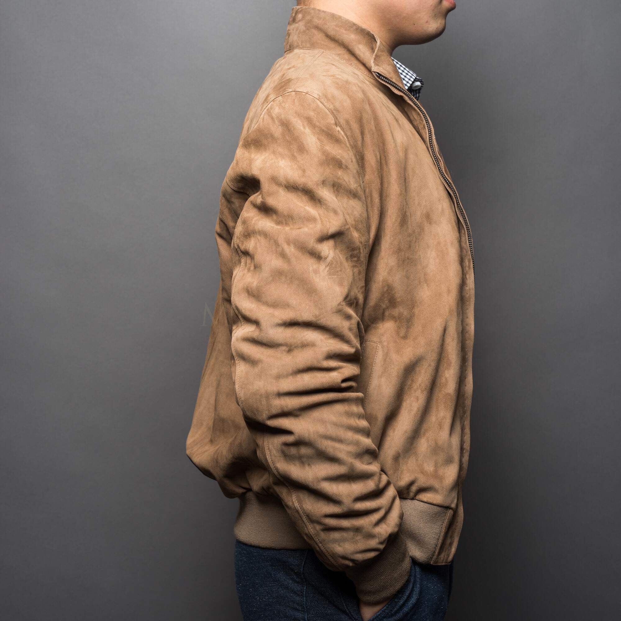 美勋代理意大利alfredorifugio羊皮皮夹克男士翻毛皮衣棕色夹克