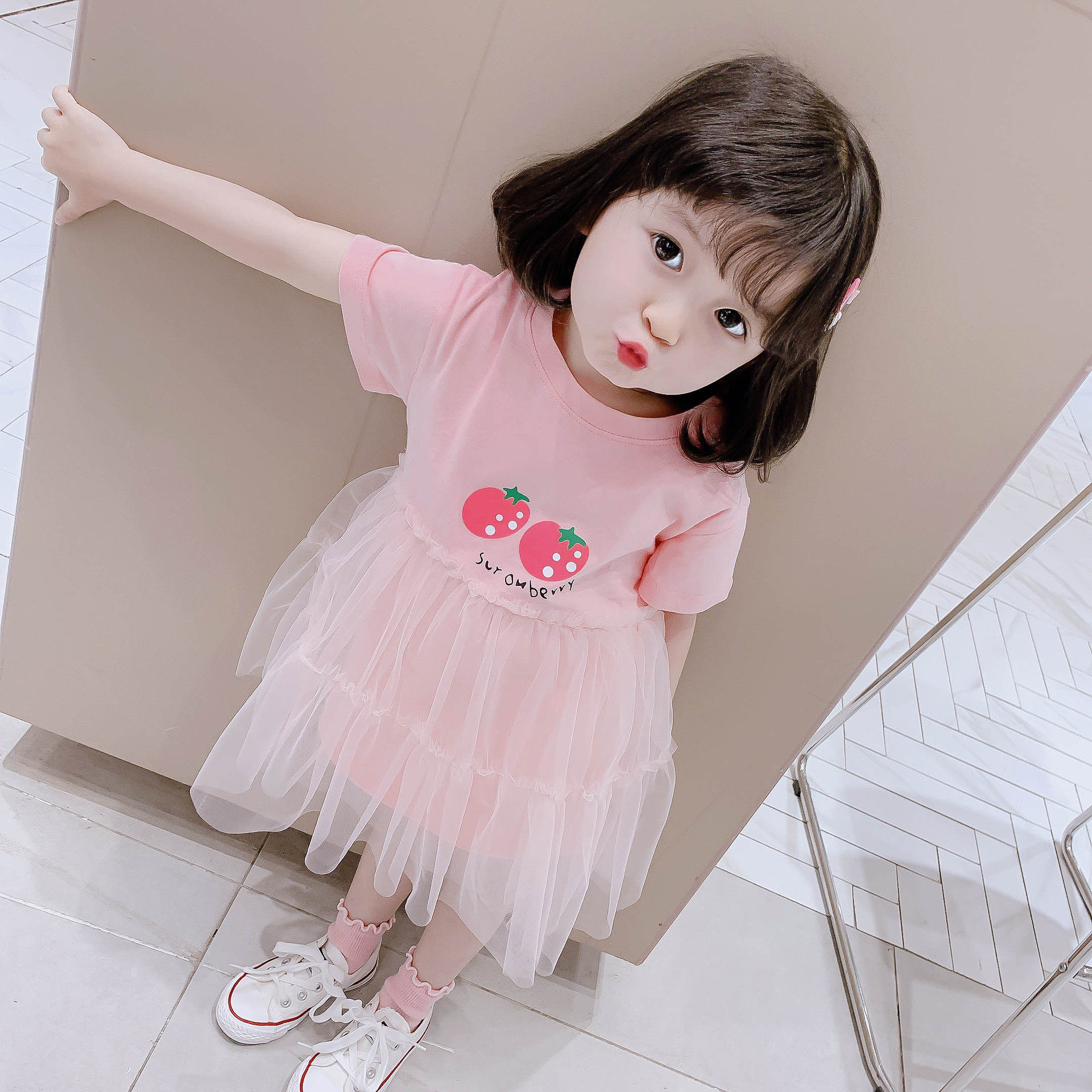 女童t恤裙春秋宝宝卫衣裙1岁女孩衣服春装小童连衣裙儿童卡通裙子-五