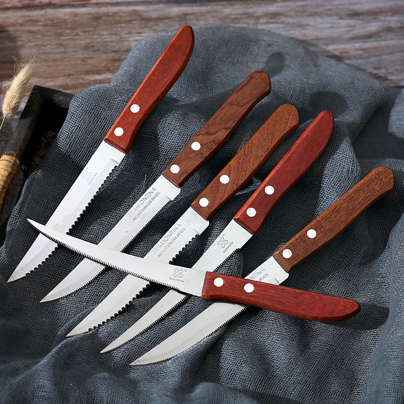 不锈钢肉锯户外烧烤木柄锯齿刀面面包烤肉牛羊西餐刀具