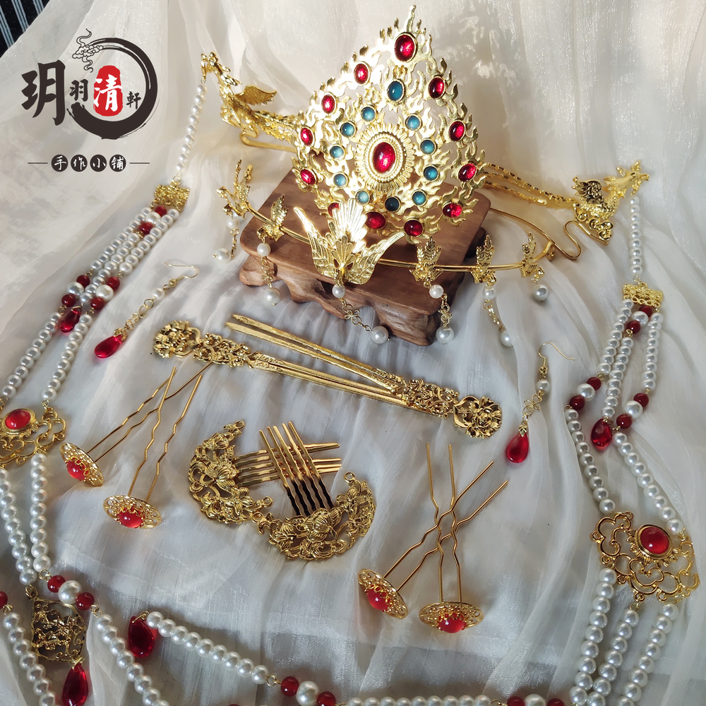 玥羽清轩汉服配饰明制挑牌狄髻头面凤簪珍珠发饰