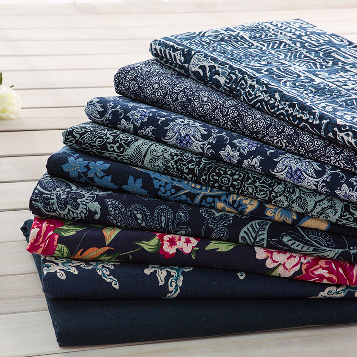 棉麻印花布料民族风女装衣复古碎花服装面料中国风青花桌布装饰布