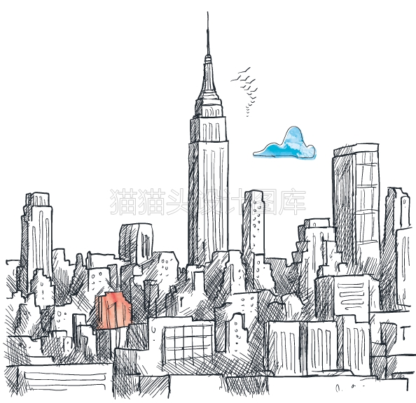 建筑手绘线描黑白唯美城市街景海报设计宣传png设计素材