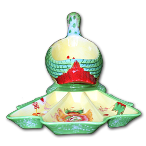 特惠美国品牌陶瓷手绘tracyporter柠檬彩鸟零食盆