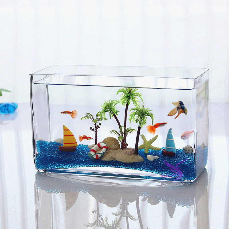 鱼缸包邮长方形玻璃斗鱼办公室桌面孔雀一次成型鱼缸